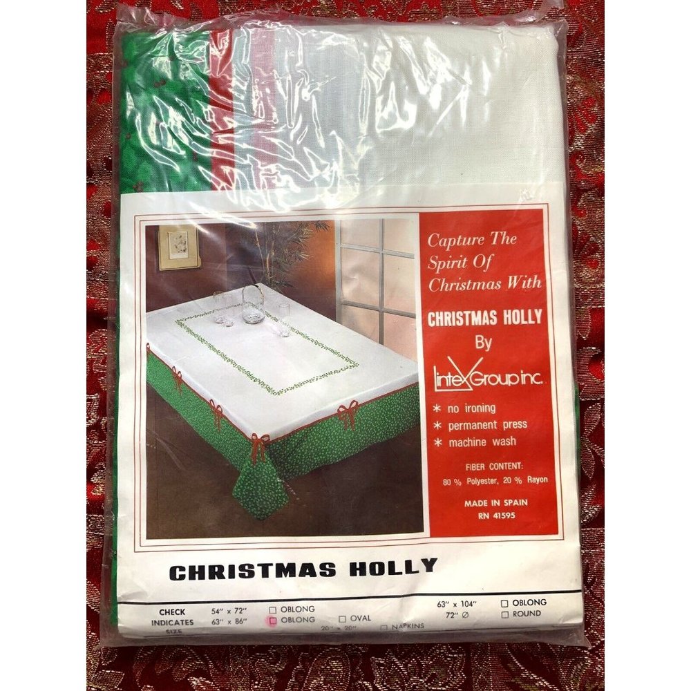 Vintage Christmas Tablecloth Oblong Christmas Holly Red Bows New in Package